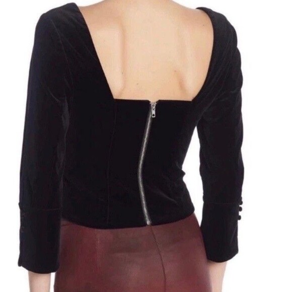 FRAME Blouse Womens Small Black velvet sweetheart neck Exposed Zipper Party Chic - Picture 1 of 13